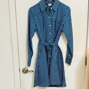 Anthropologist Holding Horses Dotted Blue/Cream Shirtdress Size 4